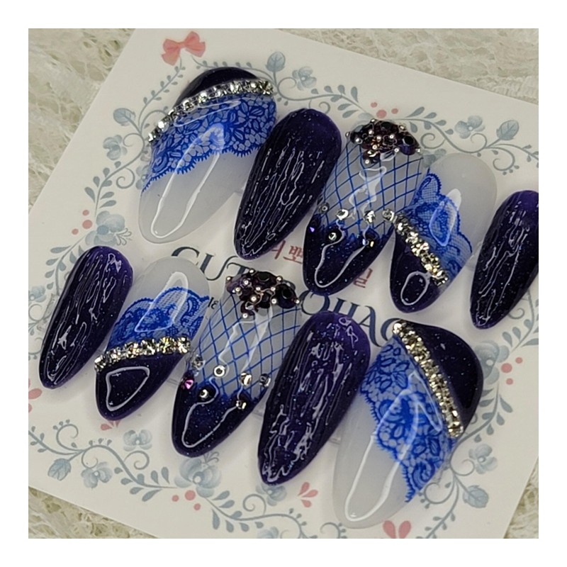 Blue Night Handmade Nail Tips - Almond S / 블루
