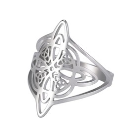 TEAMER Witches Knot Ring Stainless Steel Witchcraft Celtic Amulet Ring Geometric Celtic Knot Ring Vintage Jewelry For Women (8, Style 3-Silver)