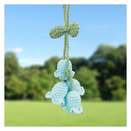 Car Mirror Hanging Accessories, Cute Crochet Suzuran Car Rearview Mirror Charm, Handmade Knitting, Fit for Backpack, Keychain (Blue)