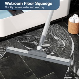 AZLIFEEU Adjustable Floor Squeegee with Replaceable Blade - Long Handle Wet Room & Shower Squeegee for Water Removal, Glass & Tile Cleaning