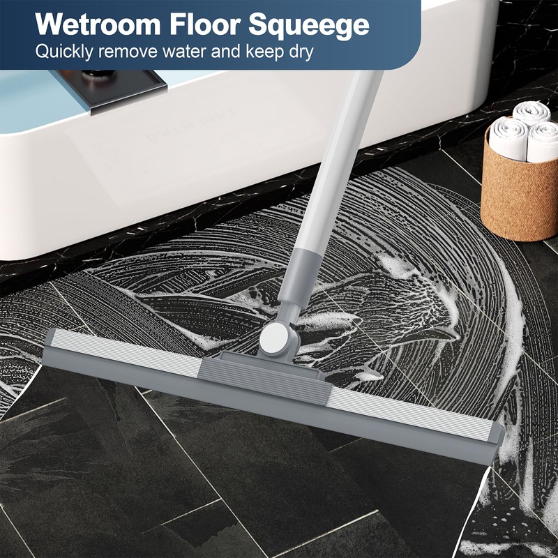 AZLIFEEU Adjustable Floor Squeegee with Replaceable Blade - Long Handle