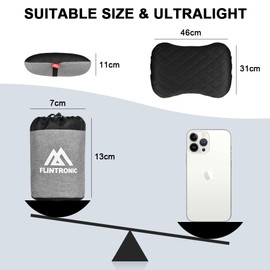 flintronic Inflatable Pillow for Camping/Travel, Camping Pillow, Travel Pillow, Inflatable with Removable Cushion Cover, Ultralight Outdoor, Ergonomic Cushion, Comfortable, Ideal for Holidays and
