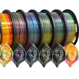 6 Spools Dark Magic Colors PLA 3D Printer Filament Bundle Pack, Shiny Sparkle Glitter by Different Light, Magic Blue, Gold, Green, Purple, 2 Rainbow Colors, Each Spool 250g, Total 1.5kgs PLA by MIKA3D