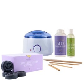 APIGREEN - CERA ESPAÑOLA KIT COMPLETO PARA DEPILACION PROFESIONAL CON CALENTADOR ELECTRICO - 1 KG DE CERA ESPAÑOLA PARA DE PILAR - TALCO PRE DEPILATORIO 150 GRS Y LECHE DE PEPINO POST DEPILATORIO 125 GRS