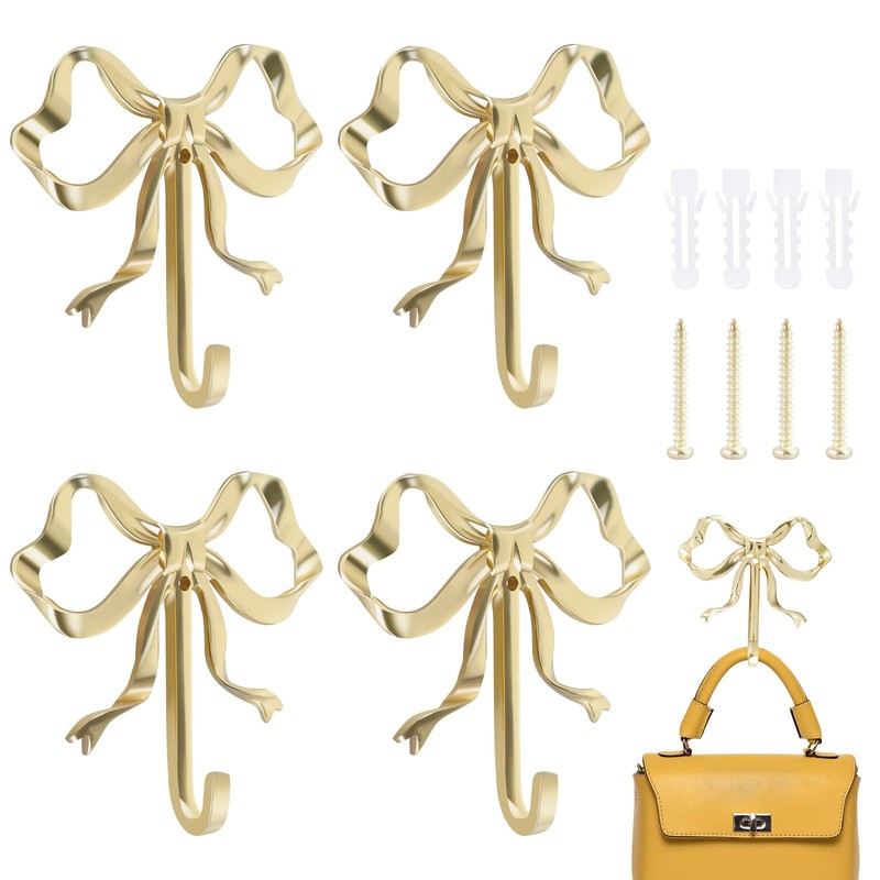 Abizarch Gold Wall Hook, 4 Pcs Coat Hook Bow Knot