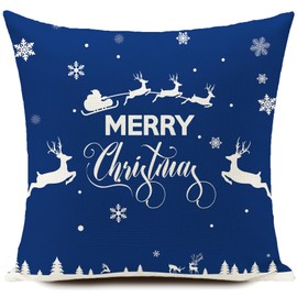 HUASHUZI Christmas Blue White Cushion Covers Xmas Christmas Decorations Throw Pillow Cover Set of 4 Christmas Decor for Party Family Home Sofa Bed Livingroom Office 18x18 Inch (45x45cm)