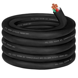10/4 10AWG SOOW Portable Power Cable,600V 10 Gauge SOOW Electrical Cable-4 Conductor SOOW Extension Cord for Welder Machine,Generator,Portable Light,EV Car Charger,Motor Lead, Industrial Outdoor-25ft