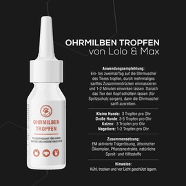 Lolo & Max Ear Mite Drops - Ear Mite Drops Agent for Dogs, Cats, Rodents, Pets 40 ml - Gentle Care Product for Ear Mites - Ear Drops Mites