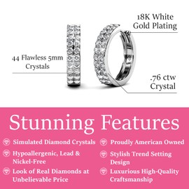 Cate & Chloe Alice 18k White Gold 17mm Silver Hoop Earrings with Round Cut Simulated Diamond Crystals, Classic Silver Hoops for Women, Gift for Her