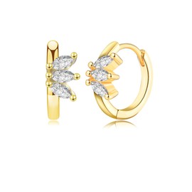 Gold Hoop Earrings for Women - 14K Gold Plated Small Huggie Hoop Earrings, Hypoallergenic Cubic Zirconia Cartilage Sleepers Earrings