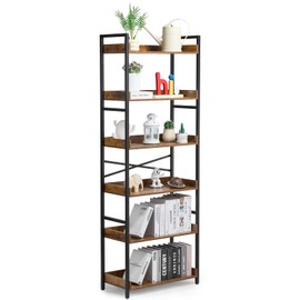 VEVOR Metal Bookshelf, 6-Tier Industrial Bookshelf, Tall Wide Rustic Vintage Storage Bookcase with Open Shelves, Freestanding Display Shelving Unit Storage Rack, for Living Room, Bedroom & Office