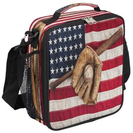 AUUXVA Lunch Bag, American USA Flag Baseball Lunch Box Insulated Neoprene Zip for Adult Kids Men Lady Outdoor School Bag Picnic Camping Travel
