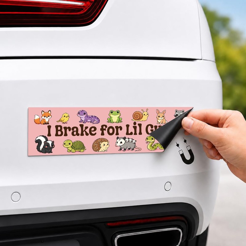 I Brake for Lil Guys Pink Woodland Critter Bumper Sticker