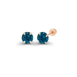 Solid 14K Rose Gold 3mm Round Natural London Blue Topaz December Birthstone Solitaire Ball Screw Back Stud Earring