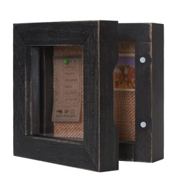 Small Shadow Box 3x3, Tiny Shadow Boxes Display Cases with Door, Mini Shadow Box Frame with Lid for Shells Taxidermy Keepsake Photos Tickets Coins-Weathered Black