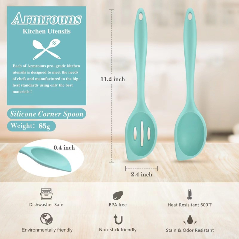 Armrouns Silicone Corner Spoon Slotted, Heat Resistant Rubber Spoonula for