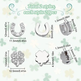 SUNNYCLUE 1 Box of 40 Rhinestone Sliding Pendants Clover Pendant Metal Alloy Silver Crystal Horseshoe Full Rhinestones Glitter Art 3D Decor Charm Bead for Jewellery Making DIY Craft Supplies