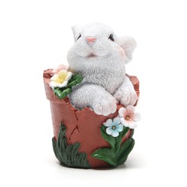 Hodao Easter Bunny Decorations Spring Home Decor Bunny Figurines(Spring Flower jar White Rabbit 2pcs)