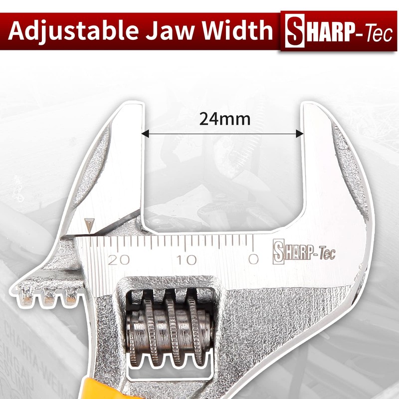 Sharp-tec 4 inch Adjustable Spanner, 24 mm Wide Jaw Opening