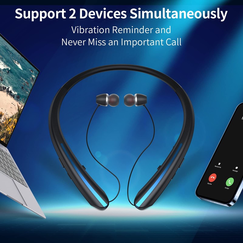 APPINESSEY Retractable Bluetooth Headphones Neckband, Headset Wireless Earbuds with Mic,