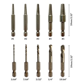 NordWolf 10-Piece Stubby Left Hand Reverse Drill Bit and Screw Extractor Set, M35 Cobalt Reverse Bits with 1/4" Hex Shank, SAE Sizes 5/64"-7/64"-5/32"-1/4"-19/64" in Storage Case