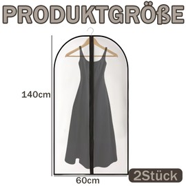 Pack of 2 Garment Bags, Suit 60 x 140 cm, Waterproof and Mothproof Garment Bags with Zip, Transparent Garment Covers Used for Storing Wardrobes