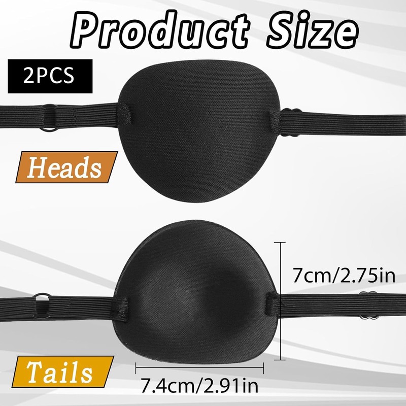 2 Pcs Adjustable Pirate Eye Patch, Soft Reusable Eyepatch for