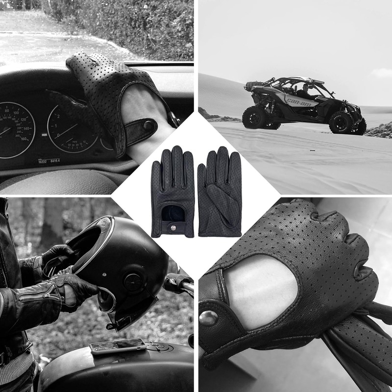 Zjjseloru Mens Genuine Lambskin Leather Driving Gloves Unlined, Touchscreen, Black,