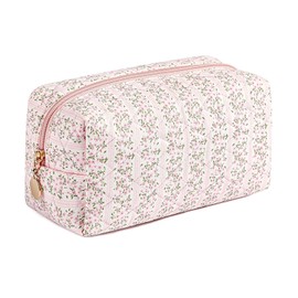 Thoquene Floral Quilted Cosmetic Bag Make Up Bag, pink, Fashion