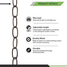 LEDSone 1.7cm x 3.2 cm, Heavy Duty Metal Chain for Vintage Pendant Hanging Lamps Lighting Chain for Hanging Pendant Light, Chandelier Chain Light Fixture. (1 Pack)