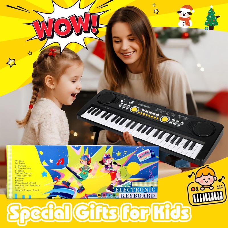 Drmukie 49 Key Kids Piano Keyboard Toy with Microphone Music