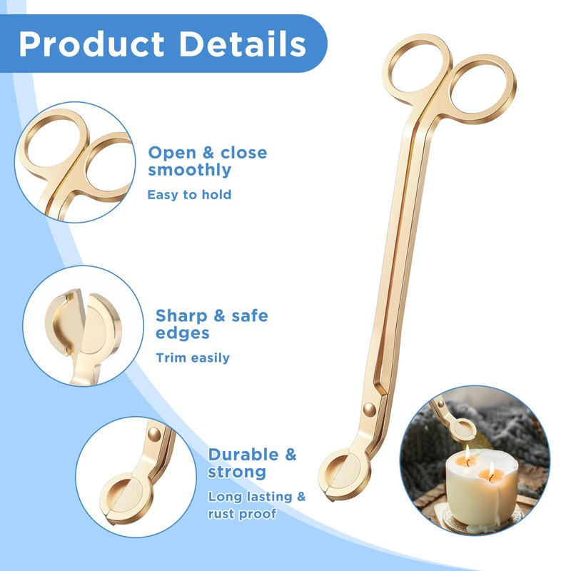 JIEYAO 10PCS Gold Stainless Steel Candle Wick Trimmers, 7 Inch