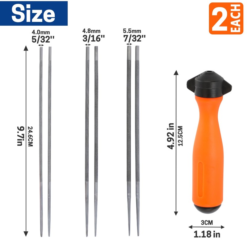 Chainsaw Sharpening File Set - 6 pcs Round Files for