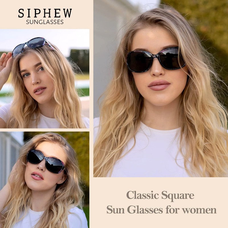 SIPHEW Polarized Sunglasses Womens, Classic Square Sun Glasses for women