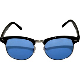 Vintage Retro Silver Metal Half Frame Blue Lens Sunglasses
