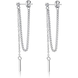 Earrings for Women Teen Girls Minimalist Dangle Earrings Threader Chain (Silver, One Size)