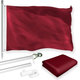 UD_G128 Combo Pack: 6 Feet Tangle Free Spinning Flagpole (Silver) Solid Burgundy Flag 3x5 ft Printed 150D Brass Grommets (Flag I