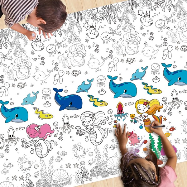 Mermaid Giant Colouring Table Cloth for Kids,137 * 274cm Under