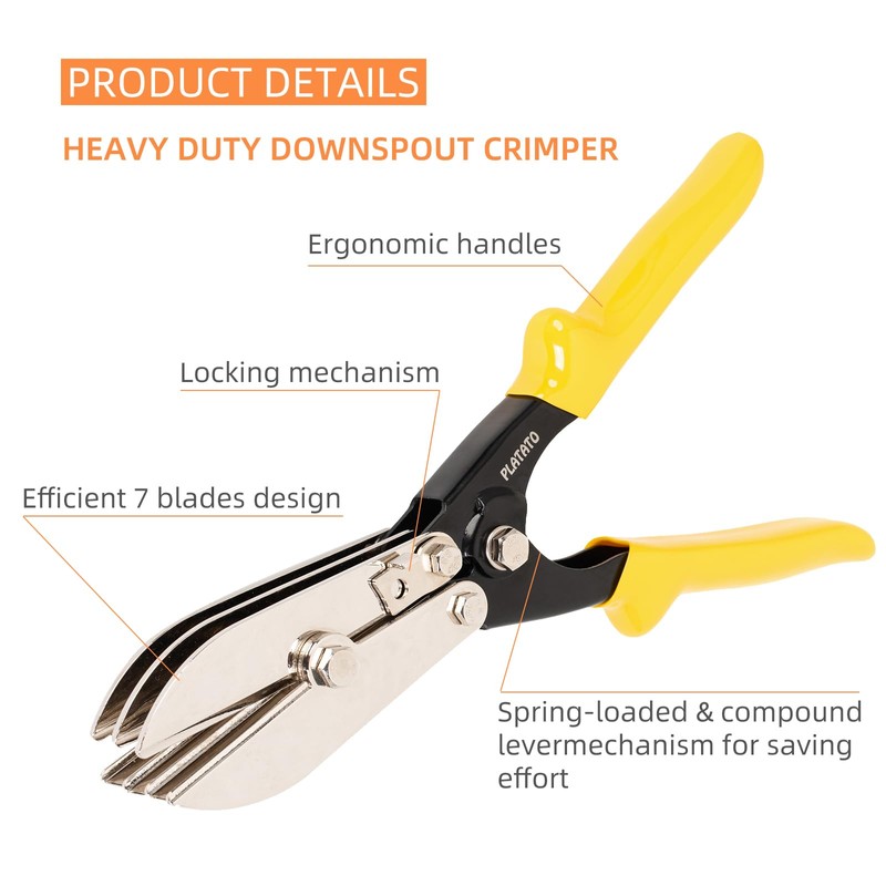 PLATATO Upgraded Version 7-Blade Duct Crimping Tool Sheet Metal Crimper