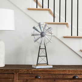 MODE HOME Charming Tall Galvanized Windmill Decor, Metal Windmill Accent for Farmhouse Shelf Decor and Living Room, Adding a Touch of Rustic Farmhouse Decor to Your Home Space