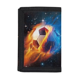 Coldinair Fashion Print Canvas Wallet for Teens Kids Boys Girls,Slim RFID Trifold Wallets for Travel School, Stellar Fire Soccer, One Size