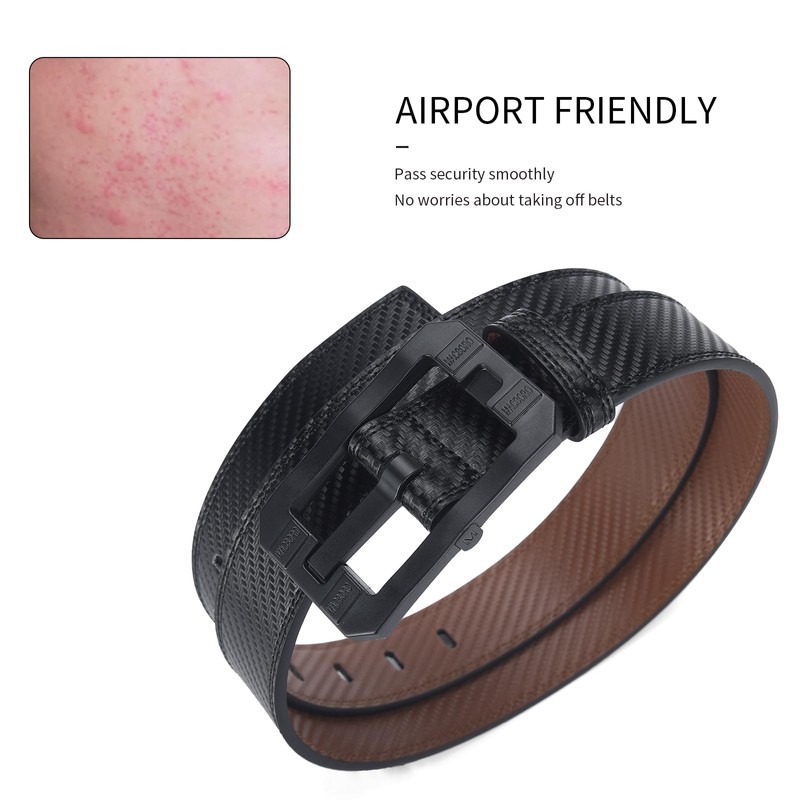 MACBORO Big Buckle Reversible Leather Belt | TSA Approved, Hypoallergenic,