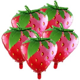 OVYALCJ 5pcs Strawberry Balloons, Fruit Balloons, Strawberry Aluminium Balloons, Decorative Fruit Balloons Party Balloons Birthday Decoration Balloons Photo Props for Cute Girls