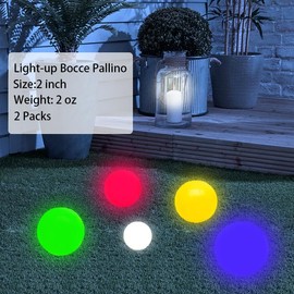 OUTOSS-LED Pallino for Light Up Bocce Ball Game,Size-50mm (2In.),Including Measuring Tape and Storage Bag,White-2 Packs