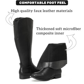 Ruiee Women's Knee High Boots - Stylish and Comfortable Round Toe Tall Riding Combat Boots with Side Zipper Closure for Fall and Winter Wear for Women.1873909 Black PU Size6.5