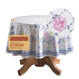Maison d' Hermine 100% Cotton 63" Diameter Easter Tablecloth Round Kitchen Dining Tabletop Cover Washable Farmhouse Decorative Table Cloths for Home, Wedding, Banquet, Buffet, Spring/Summer - Faience