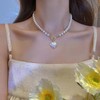 Dainty Faux Pearl Heart Charm Plated Choker Necklace for Women