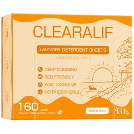 Laundry Detergent Sheets Up to 160 Loads, Amber Dusk - Great For Travel,Apartments, Dorms,CLEARALIF Laundry Detergent Strips Eco Friendly & Hypoallergenic - 80 Sheets