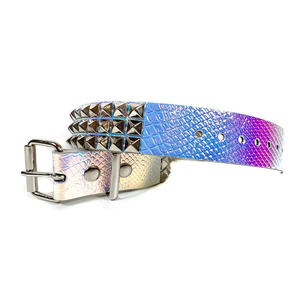 Snake Rainbow Holographic Three Row Black Pyramid Stud Rave Studded