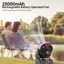 WESTTREE 20000mAh Battery powered fan Camping essentials,Portable fan Battery Operated Rechargeable Tent Fan with Light & Hook X26A Pink